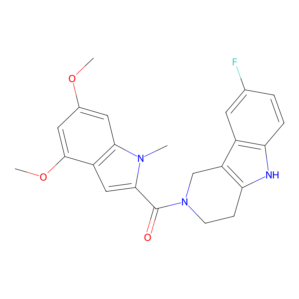 (4,6-dimethoxy-1-methyl-1H-indol-2-yl)(8-fluoro-1,3,4,5-tetrahydro-2H-pyrido[4,3-b]indol-2-yl)methanone molecular structure, CAS 1010879-19-2
