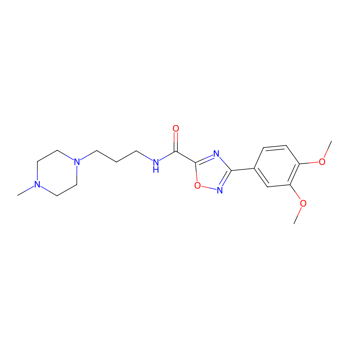 3-(3,4-dimethoxyphenyl)-N-[3-(4-methylpiperazin-1-yl)propyl]-1,2,4-oxadiazole-5-carboxamide molecular structure, CAS 1010879-25-0