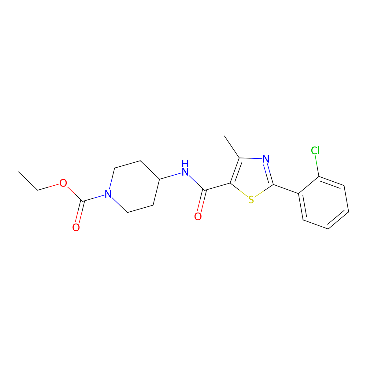 Ethyl 4-({[2-(2-chlorophenyl)-4-methyl-1,3-thiazol-5-yl]carbonyl}amino)-1-piperidinecarboxylate molecular structure, CAS 1010879-43-2