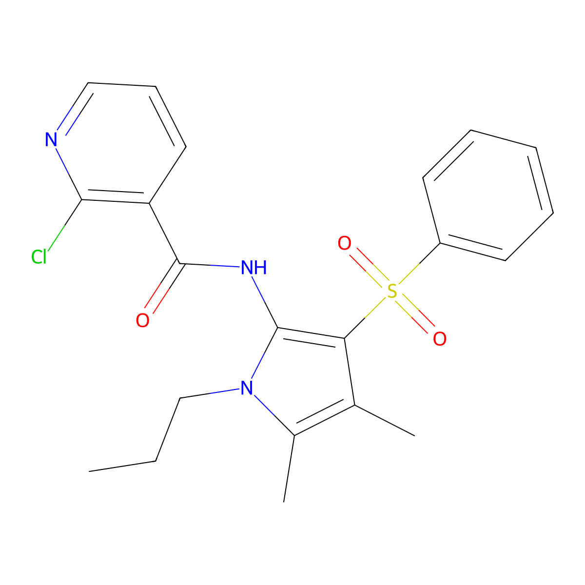 2-chloro-N-[4,5-dimethyl-3-(phenylsulfonyl)-1-propyl-1H-pyrrol-2-yl]pyridine-3-carboxamide molecular structure, CAS 1010879-44-3