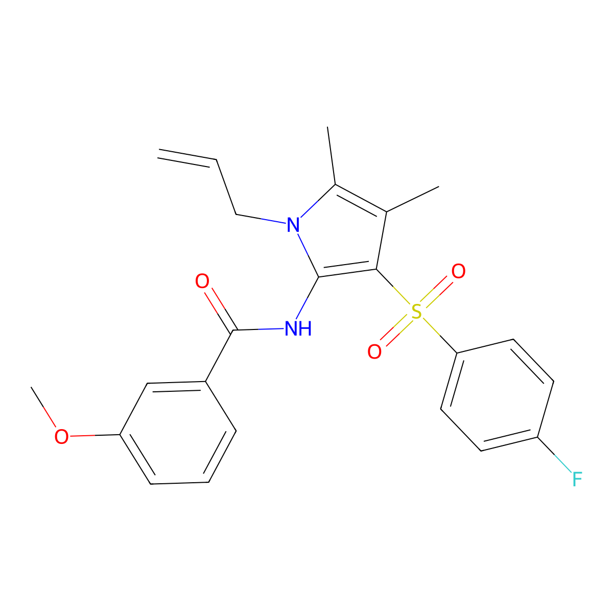 N-{3-[(4-fluorophenyl)sulfonyl]-4,5-dimethyl-1-(prop-2-en-1-yl)-1H-pyrrol-2-yl}-3-methoxybenzamide molecular structure, CAS 1010879-51-2