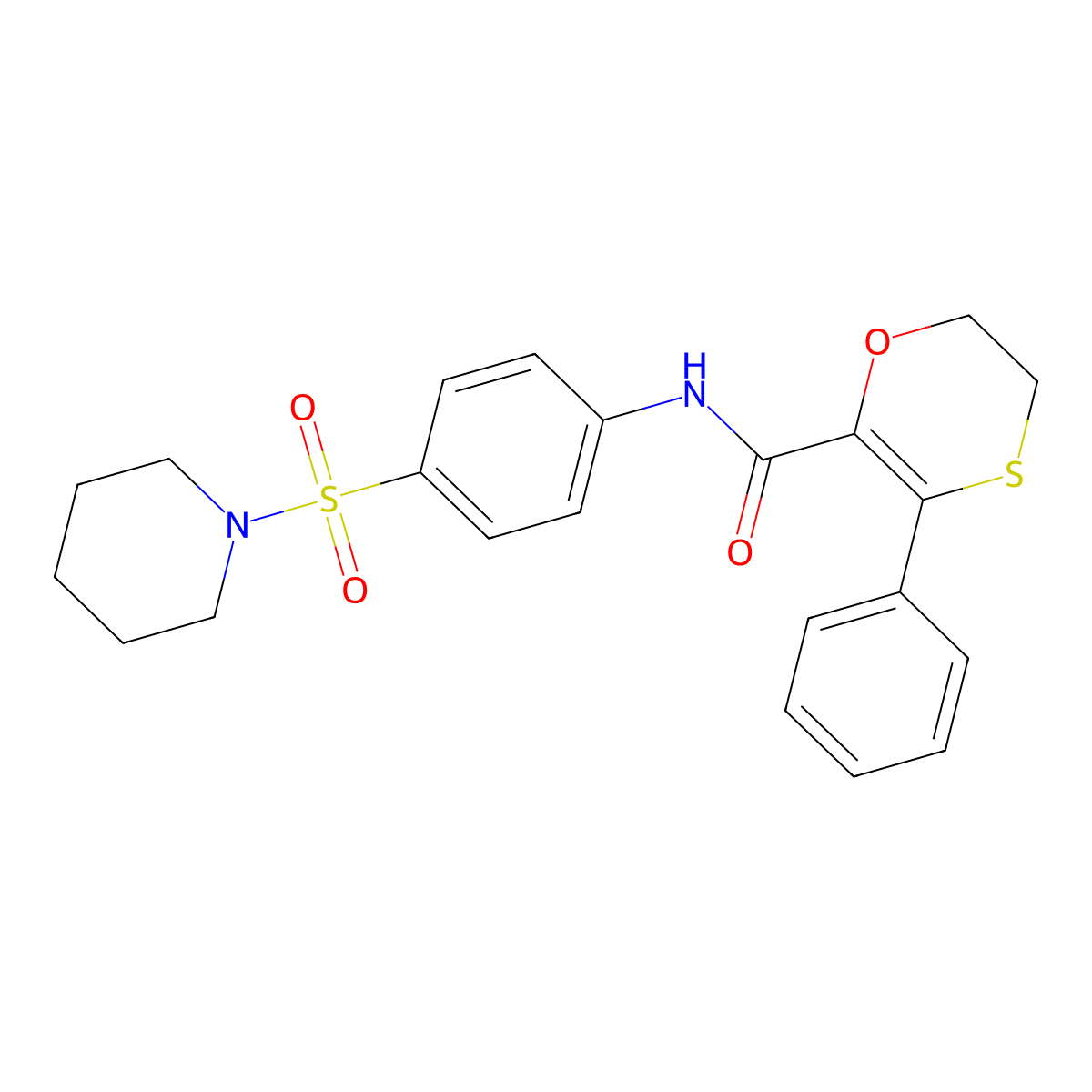 3-phenyl-N-[4-(piperidin-1-ylsulfonyl)phenyl]-5,6-dihydro-1,4-oxathiine-2-carboxamide molecular structure, CAS 1010879-57-8