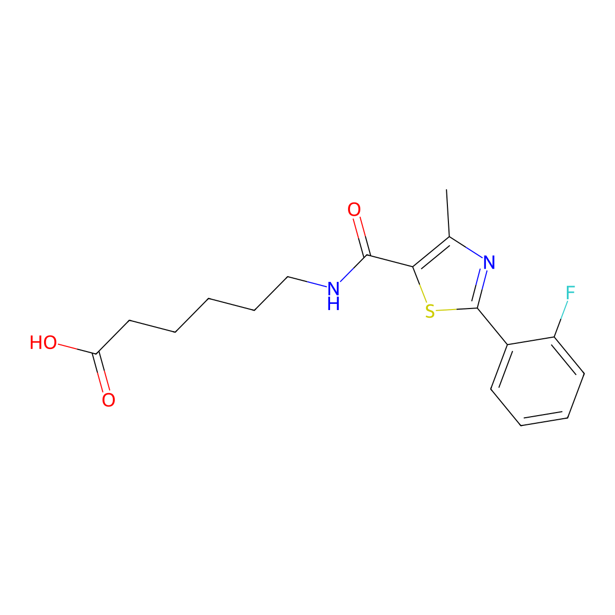 6-({[2-(2-Fluorophenyl)-4-methyl-1,3-thiazol-5-yl]carbonyl}amino)hexanoic acid molecular structure, CAS 1010879-64-7