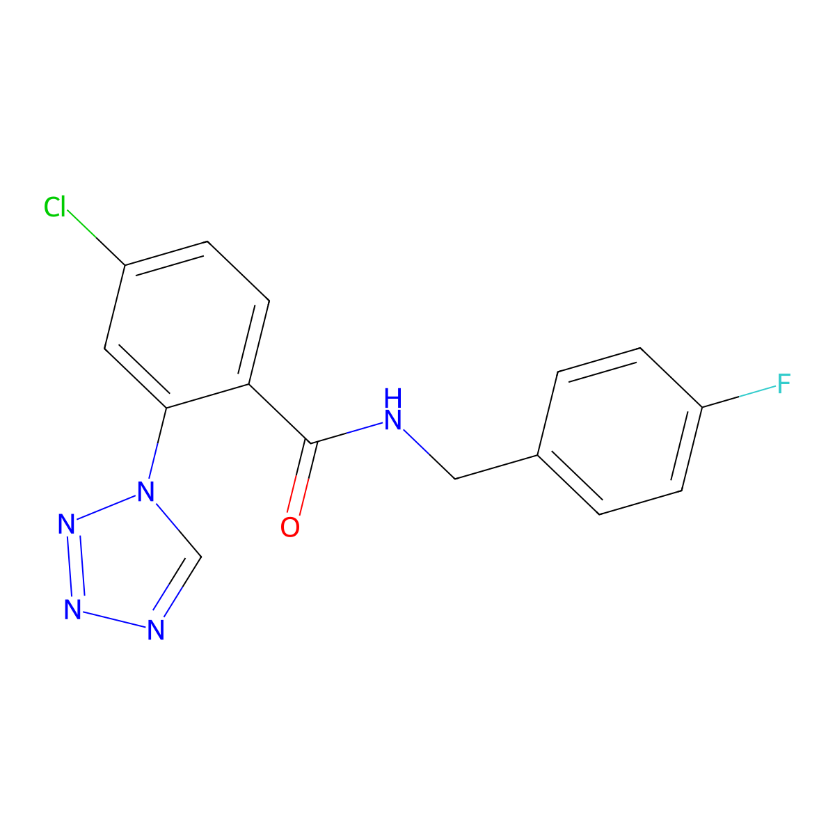 4-chloro-N-(4-fluorobenzyl)-2-(1H-tetrazol-1-yl)benzamide molecular structure, CAS 1010879-77-2