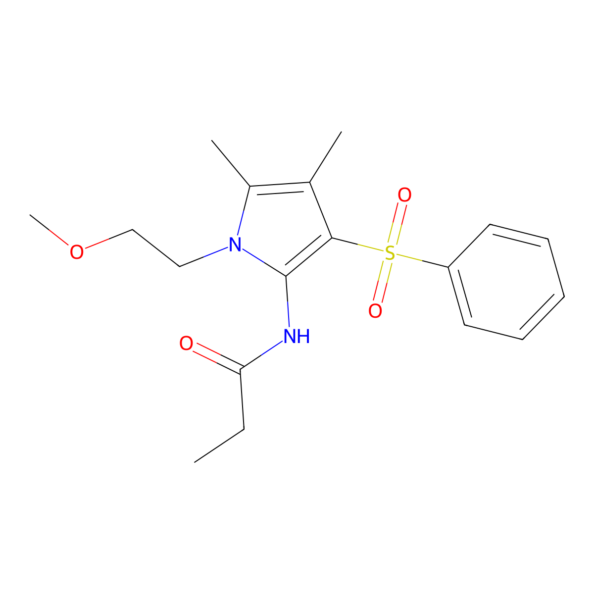 N-[1-(2-methoxyethyl)-4,5-dimethyl-3-(phenylsulfonyl)-1H-pyrrol-2-yl]propanamide molecular structure, CAS 1010879-80-7