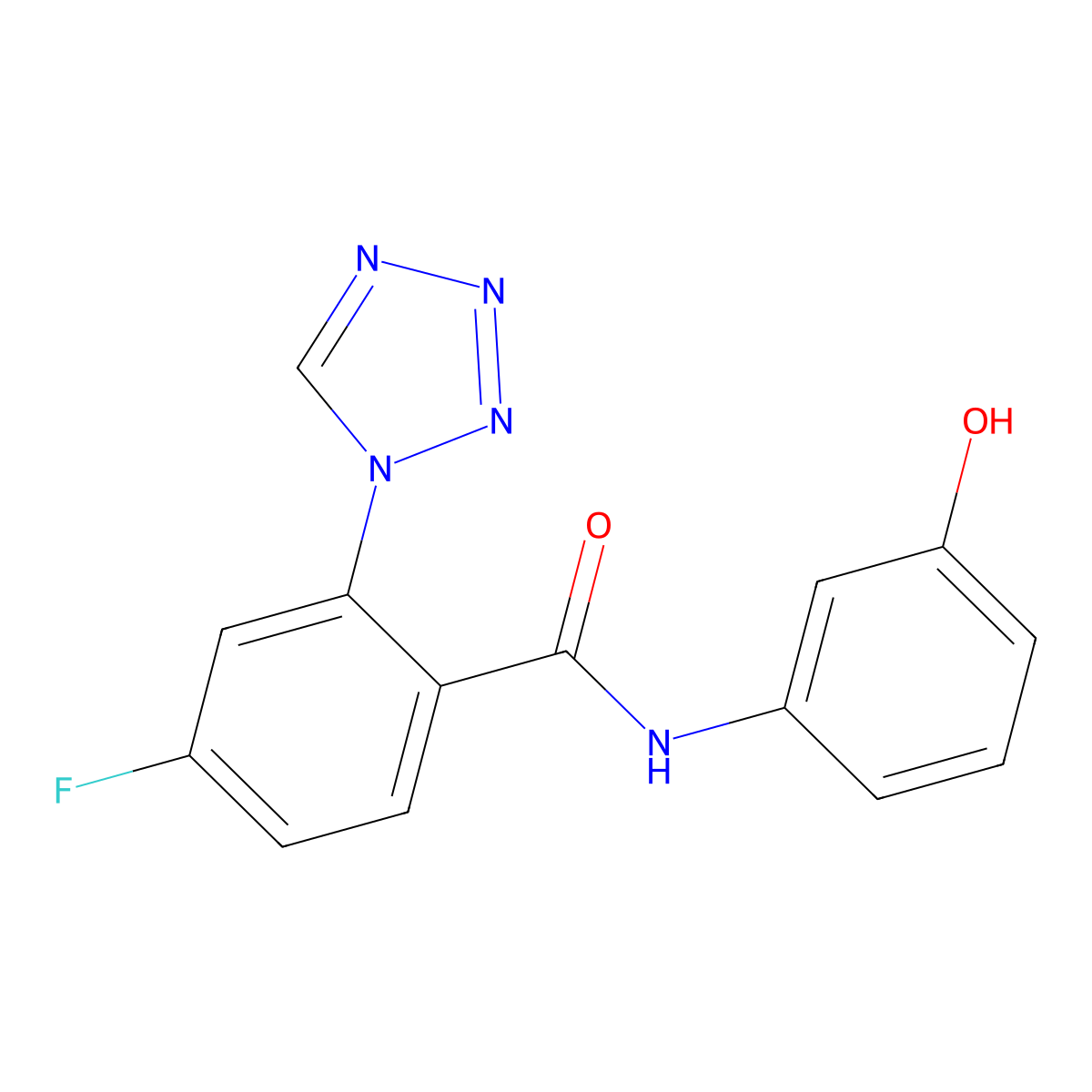 4-fluoro-N-(3-hydroxyphenyl)-2-(1H-tetrazol-1-yl)benzamide molecular structure, CAS 1010879-81-8