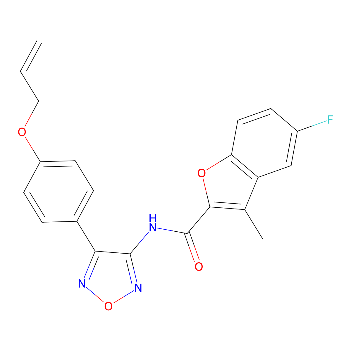 5-fluoro-3-methyl-N-{4-[4-(prop-2-en-1-yloxy)phenyl]-1,2,5-oxadiazol-3-yl}-1-benzofuran-2-carboxamide molecular structure, CAS 1010880-12-2