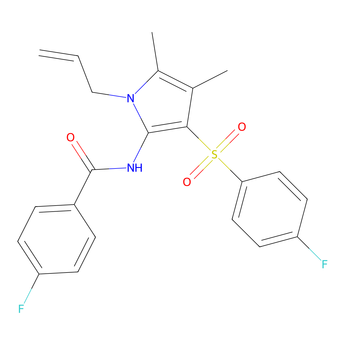4-fluoro-N-{3-[(4-fluorophenyl)sulfonyl]-4,5-dimethyl-1-(prop-2-en-1-yl)-1H-pyrrol-2-yl}benzamide molecular structure, CAS 1010880-18-8