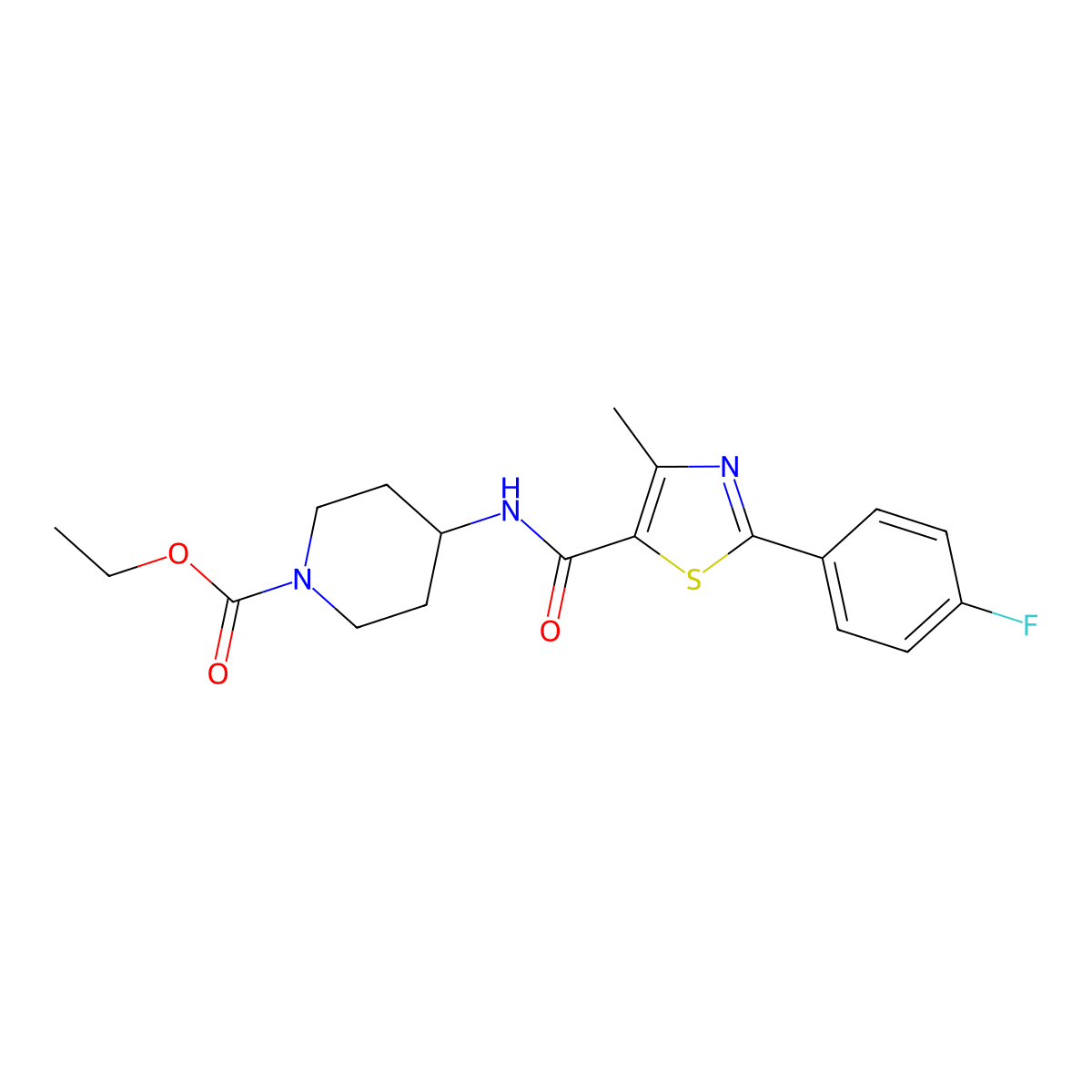 Ethyl 4-({[2-(4-fluorophenyl)-4-methyl-1,3-thiazol-5-yl]carbonyl}amino)-1-piperidinecarboxylate molecular structure, CAS 1010880-21-3