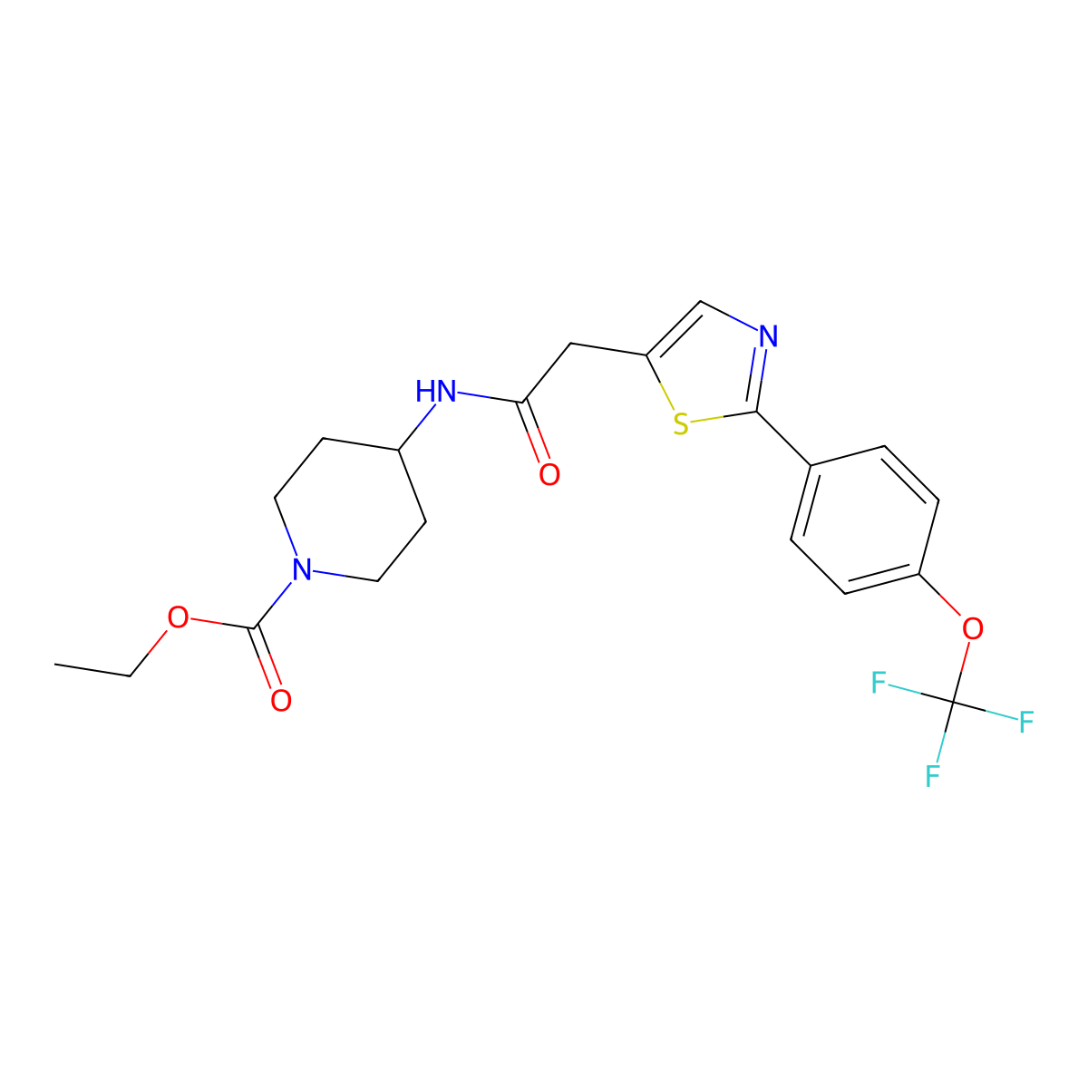 Ethyl 4-[({2-[4-(trifluoromethoxy)phenyl]-1,3-thiazol-5-yl}acetyl)amino]piperidine-1-carboxylate molecular structure, CAS 1010880-26-8