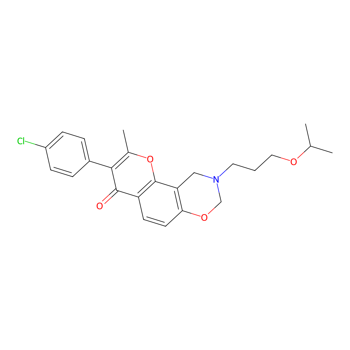 3-(4-chlorophenyl)-2-methyl-9-[3-(propan-2-yloxy)propyl]-9,10-dihydro-4H,8H-chromeno[8,7-e][1,3]oxazin-4-one molecular structure, CAS 1010880-31-5