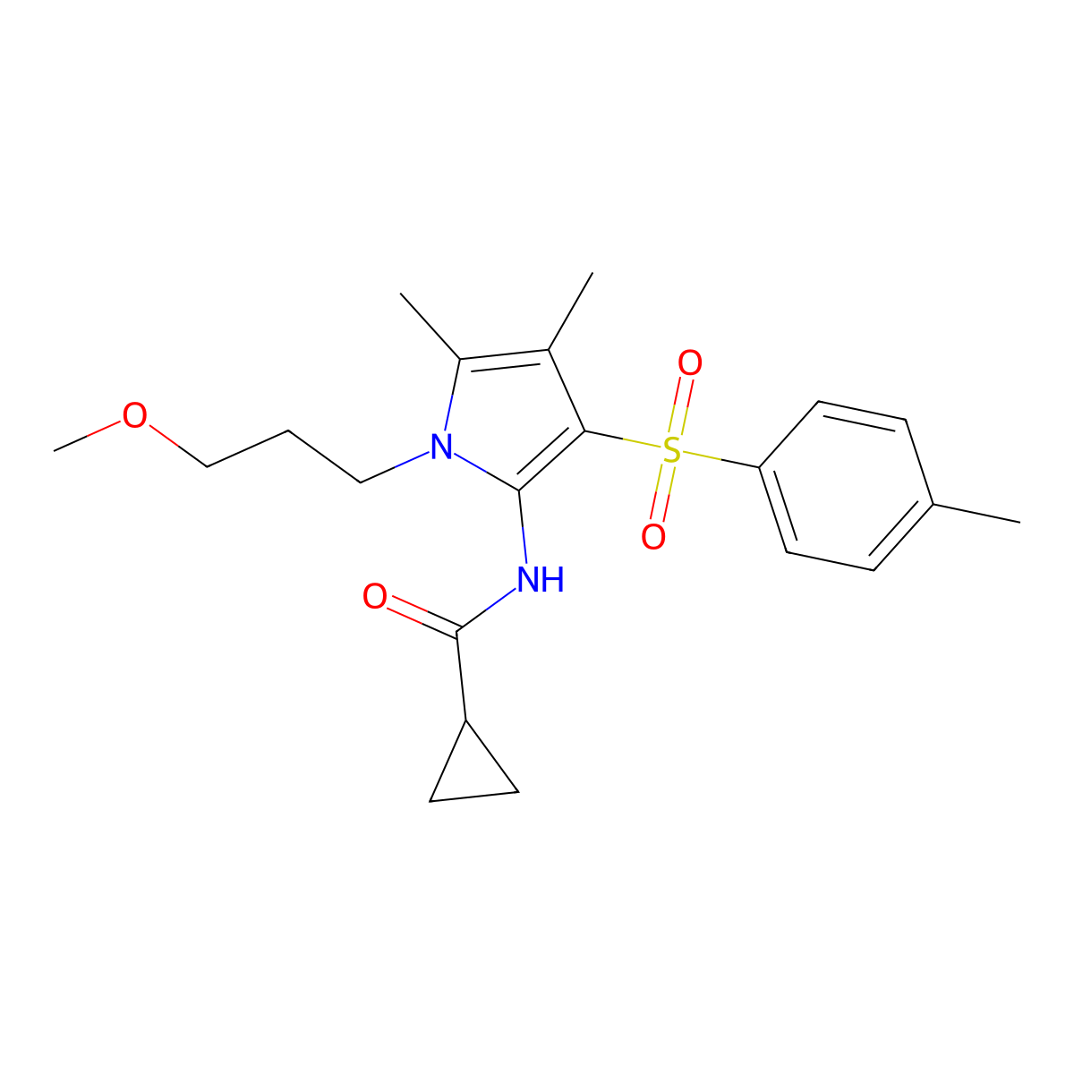 N-{1-(3-methoxypropyl)-4,5-dimethyl-3-[(4-methylphenyl)sulfonyl]-1H-pyrrol-2-yl}cyclopropanecarboxamide molecular structure, CAS 1010880-34-8