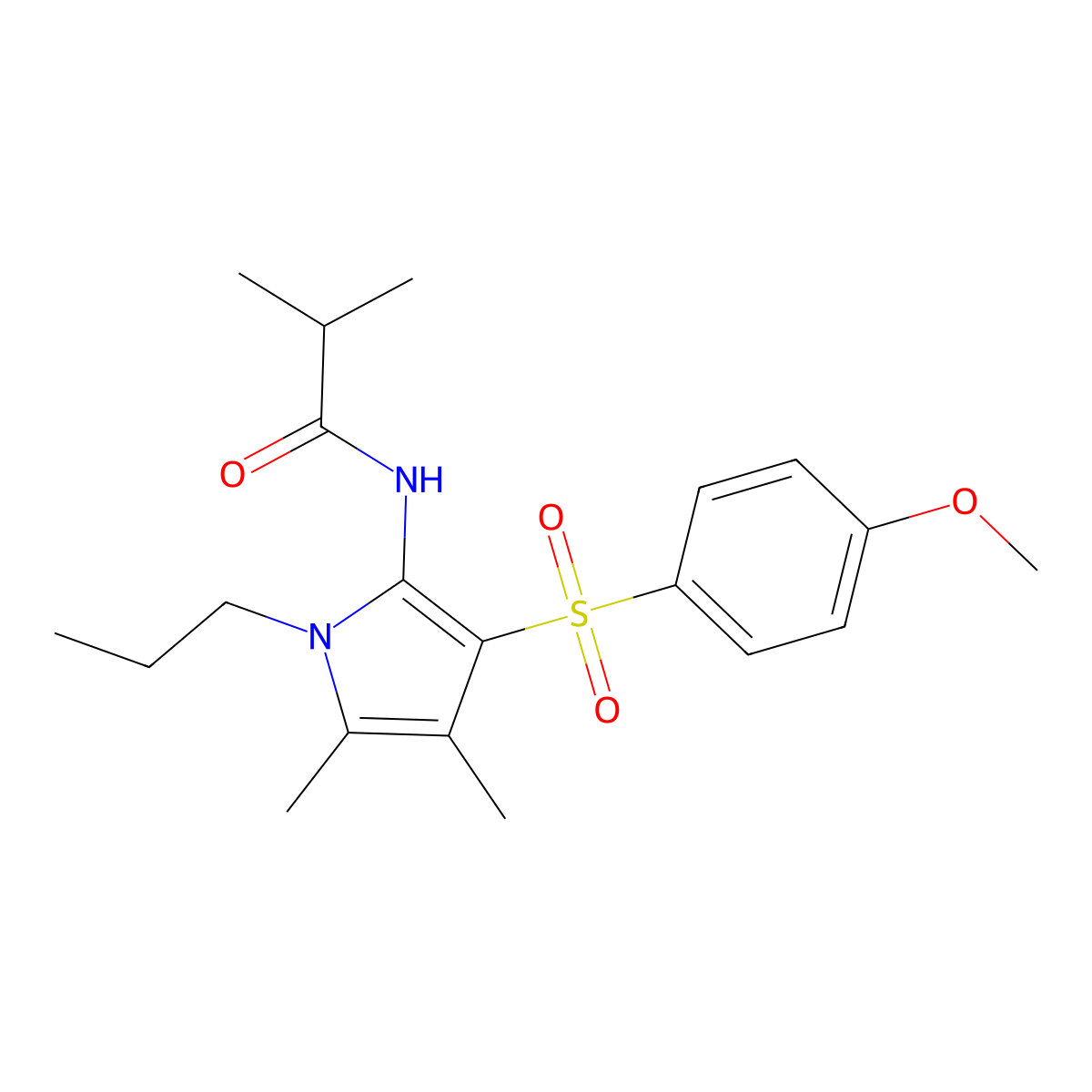 N-{3-[(4-methoxyphenyl)sulfonyl]-4,5-dimethyl-1-propyl-1H-pyrrol-2-yl}-2-methylpropanamide molecular structure, CAS 1010880-49-5