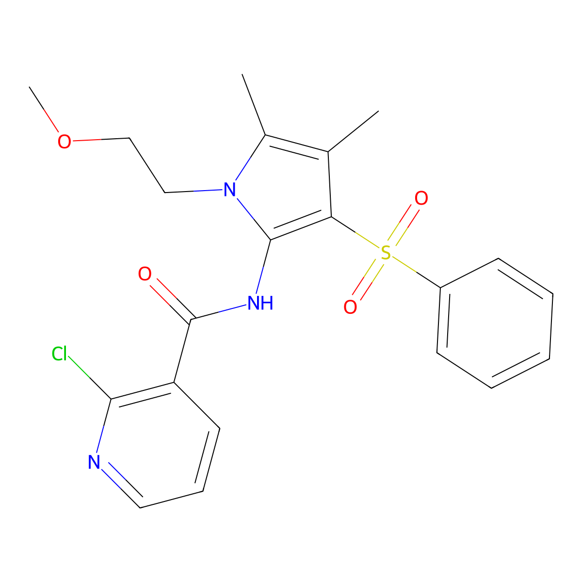 2-chloro-N-[1-(2-methoxyethyl)-4,5-dimethyl-3-(phenylsulfonyl)-1H-pyrrol-2-yl]pyridine-3-carboxamide molecular structure, CAS 1010880-57-5