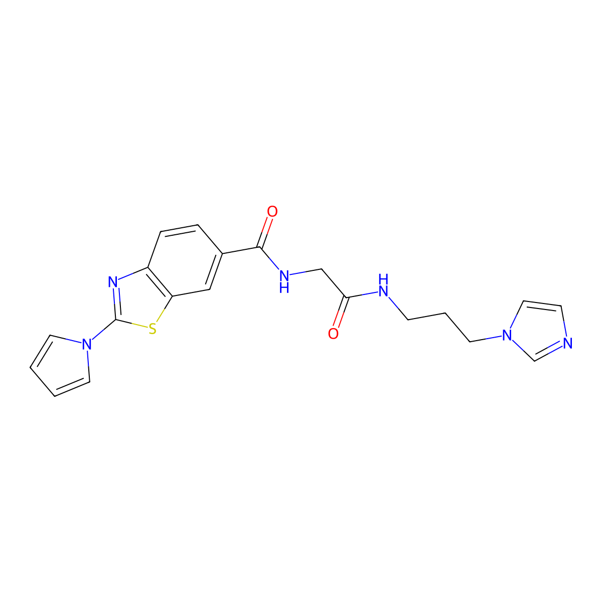 N-(2-{[3-(1H-imidazol-1-yl)propyl]amino}-2-oxoethyl)-2-(1H-pyrrol-1-yl)-1,3-benzothiazole-6-carboxamide molecular structure, CAS 1010880-66-6