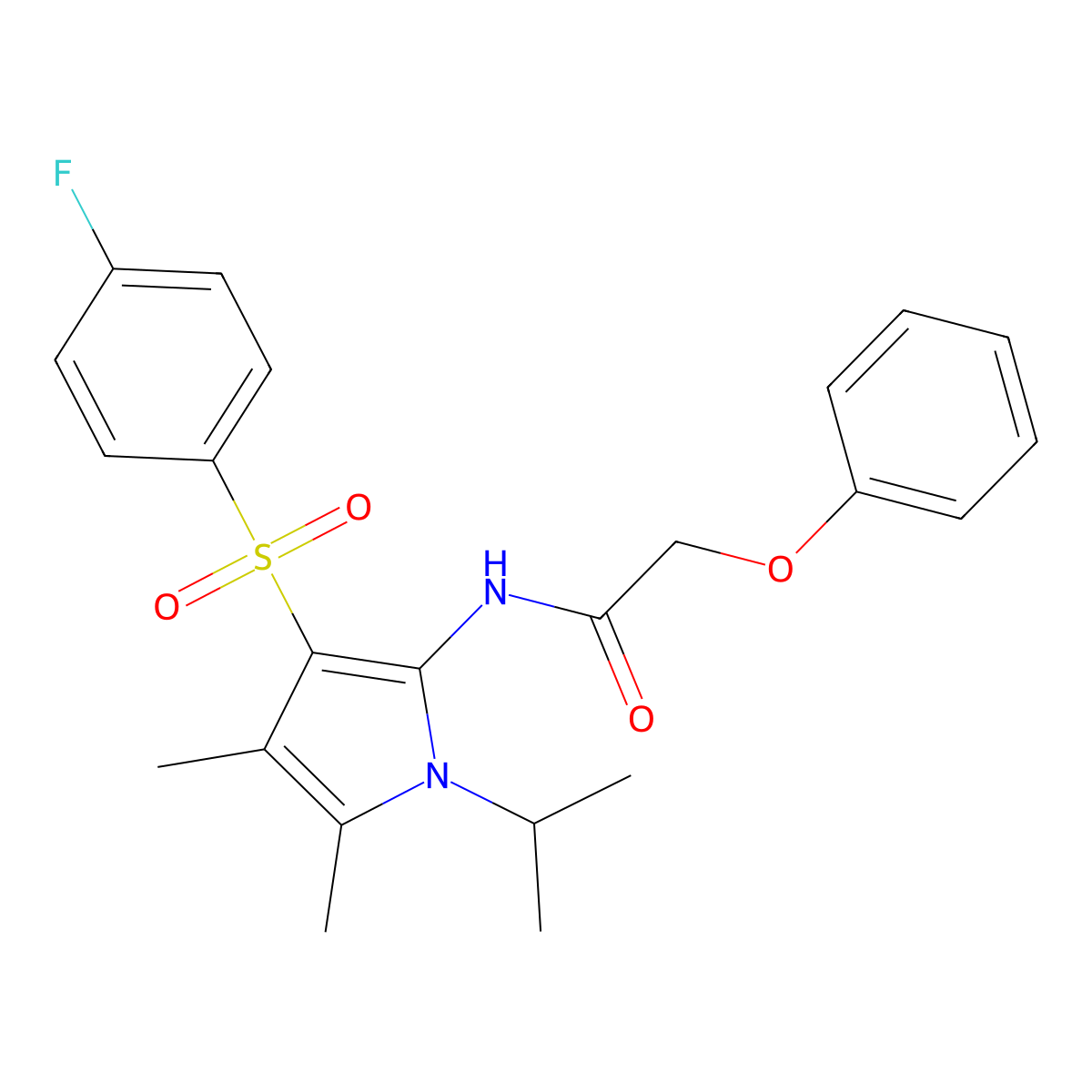 N-{3-[(4-fluorophenyl)sulfonyl]-4,5-dimethyl-1-(propan-2-yl)-1H-pyrrol-2-yl}-2-phenoxyacetamide molecular structure, CAS 1010880-86-0