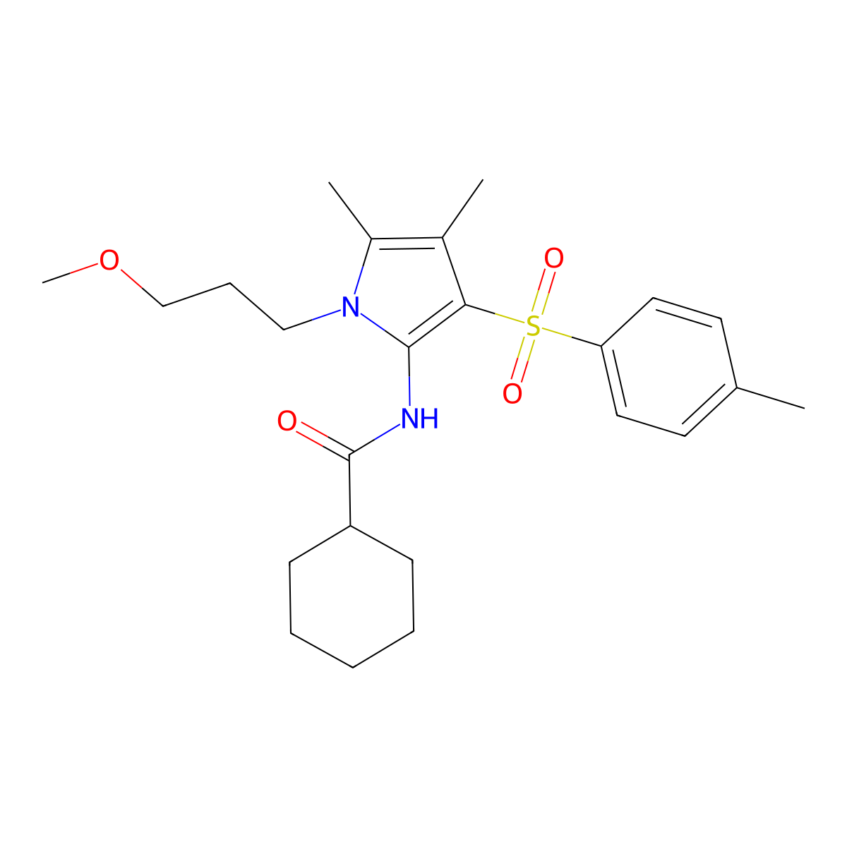 N-{1-(3-methoxypropyl)-4,5-dimethyl-3-[(4-methylphenyl)sulfonyl]-1H-pyrrol-2-yl}cyclohexanecarboxamide molecular structure, CAS 1010881-05-6