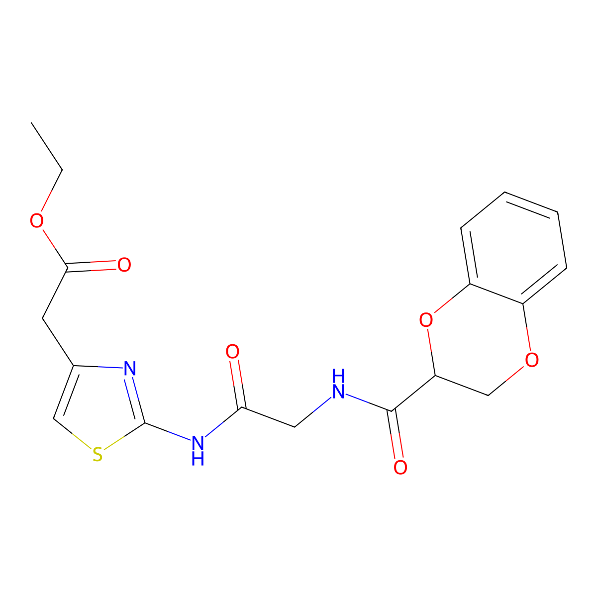 Ethyl 2-[2-({2-[(2,3-dihydro-1,4-benzodioxin-2-ylcarbonyl)amino]acetyl}amino)-1,3-thiazol-4-yl]acetate molecular structure, CAS 1010881-06-7