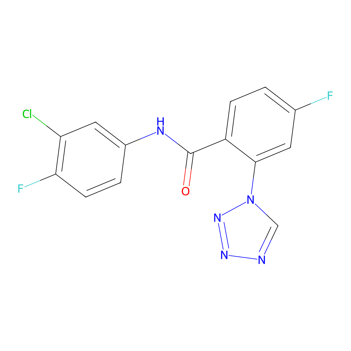 N-(3-chloro-4-fluorophenyl)-4-fluoro-2-(1H-tetrazol-1-yl)benzamide molecular structure, CAS 1010881-09-0
