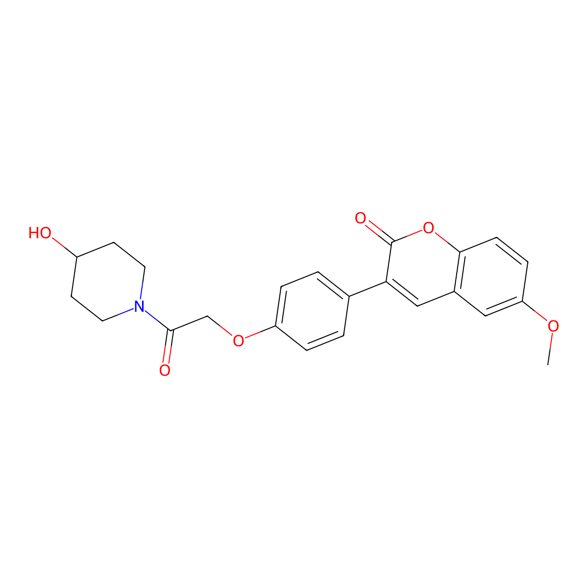 3-{4-[2-(4-hydroxypiperidin-1-yl)-2-oxoethoxy]phenyl}-6-methoxy-2H-chromen-2-one molecular structure, CAS 1010881-24-9