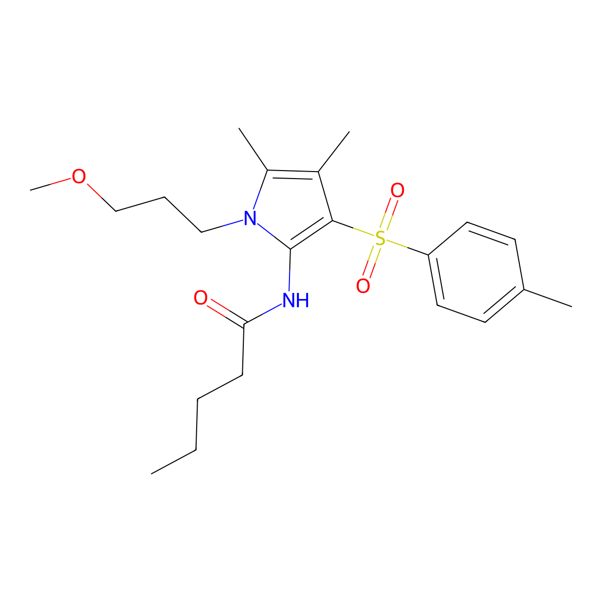 N-{1-(3-methoxypropyl)-4,5-dimethyl-3-[(4-methylphenyl)sulfonyl]-1H-pyrrol-2-yl}pentanamide molecular structure, CAS 1010881-26-1