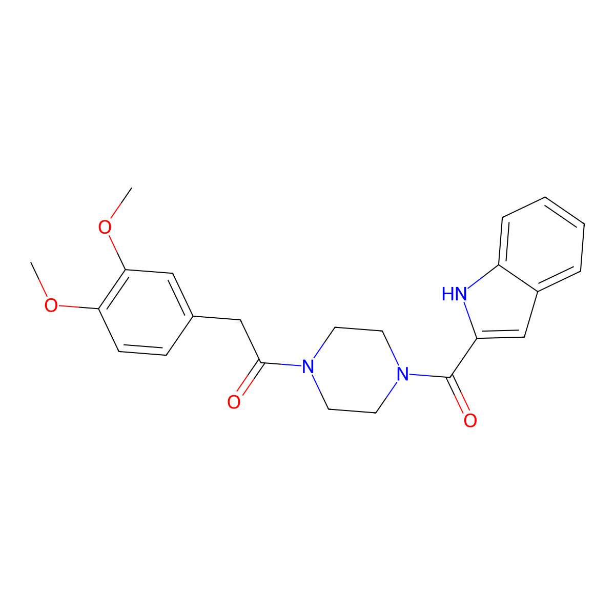 2-(3,4-dimethoxyphenyl)-1-[4-(1H-indol-2-ylcarbonyl)piperazin-1-yl]ethanone molecular structure, CAS 1010881-42-1