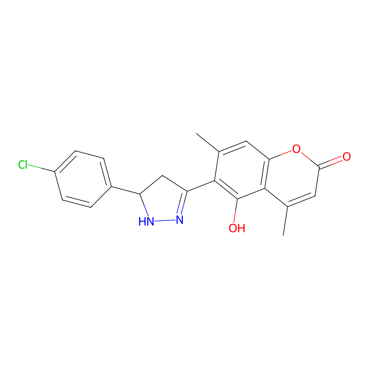 6-[5-(4-chlorophenyl)-4,5-dihydro-1H-pyrazol-3-yl]-5-hydroxy-4,7-dimethyl-2H-chromen-2-one molecular structure, CAS 1010881-43-2