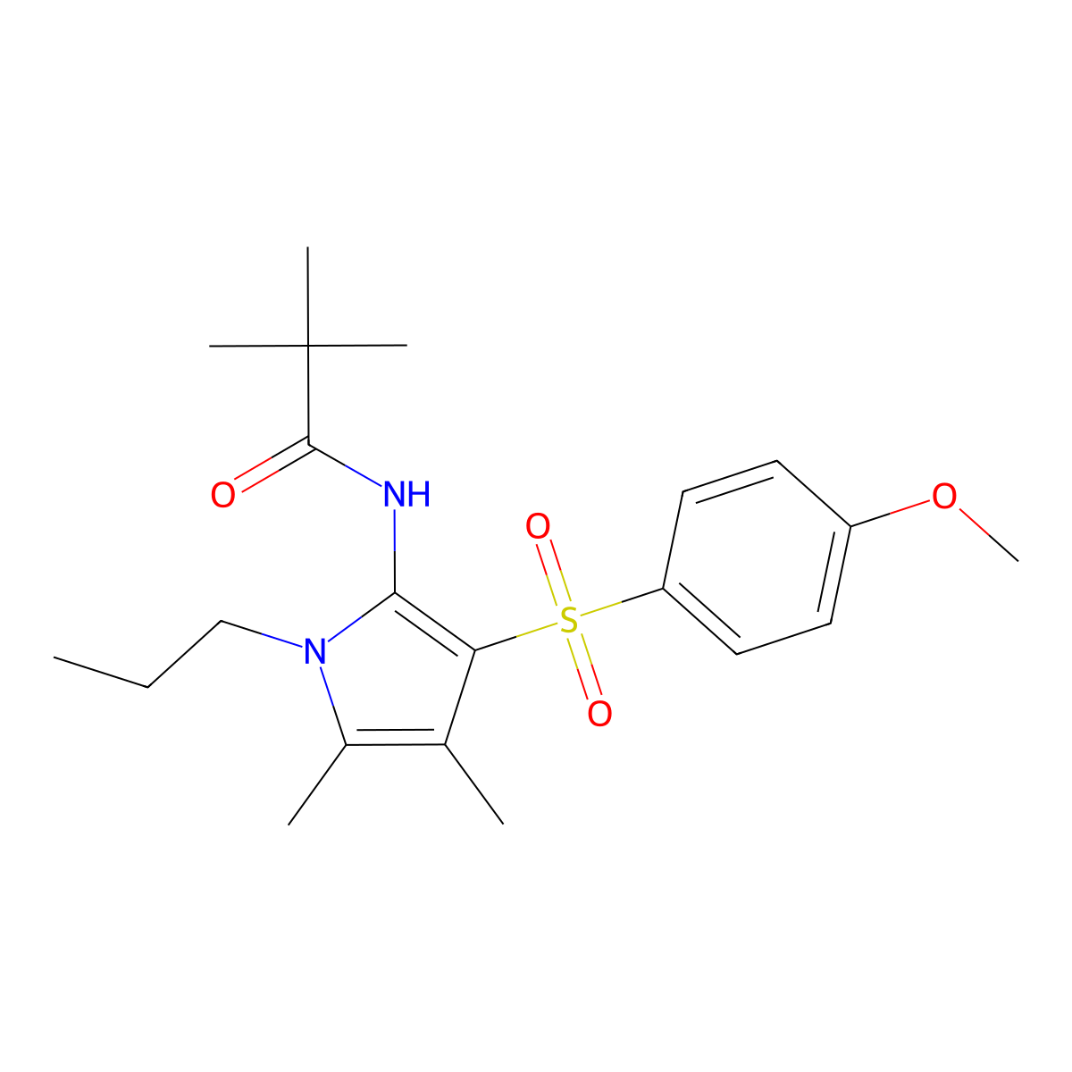 N-{3-[(4-methoxyphenyl)sulfonyl]-4,5-dimethyl-1-propyl-1H-pyrrol-2-yl}-2,2-dimethylpropanamide molecular structure, CAS 1010881-58-9