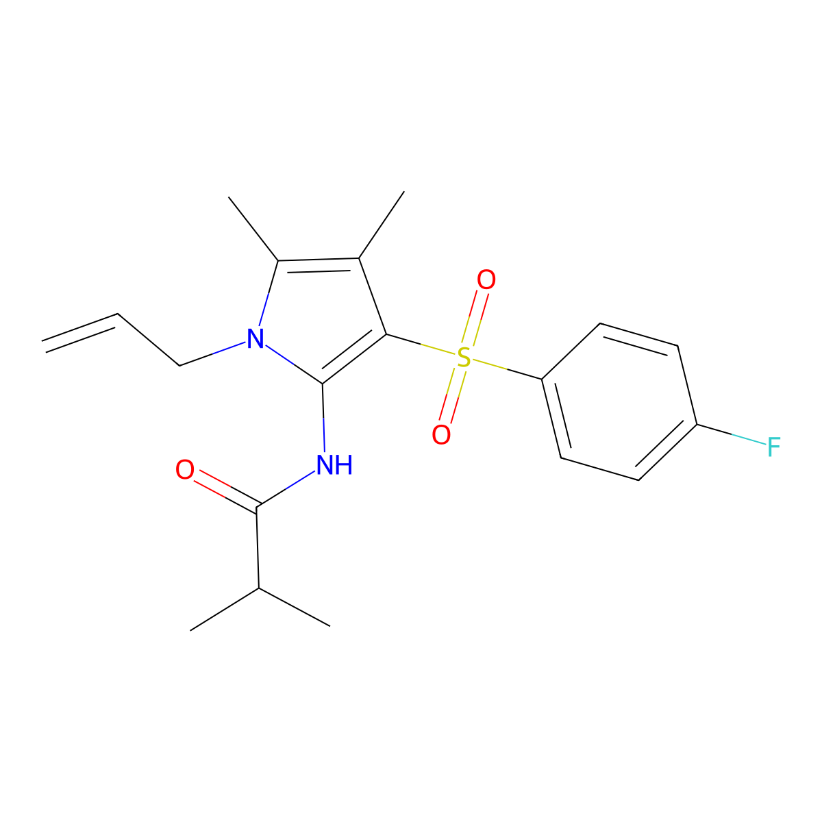 N-{3-[(4-fluorophenyl)sulfonyl]-4,5-dimethyl-1-(prop-2-en-1-yl)-1H-pyrrol-2-yl}-2-methylpropanamide molecular structure, CAS 1010881-68-1