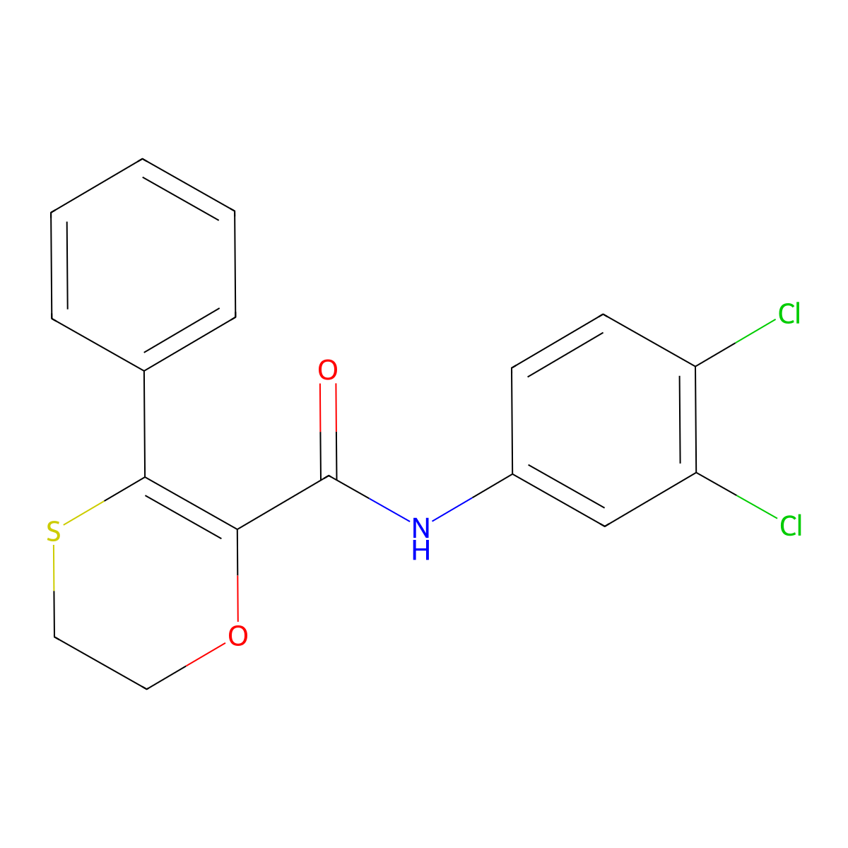 N-(3,4-dichlorophenyl)-3-phenyl-5,6-dihydro-1,4-oxathiine-2-carboxamide molecular structure, CAS 1010881-70-5