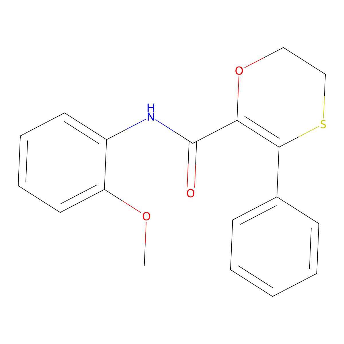 N-(2-methoxyphenyl)-3-phenyl-5,6-dihydro-1,4-oxathiine-2-carboxamide molecular structure, CAS 1010881-75-0