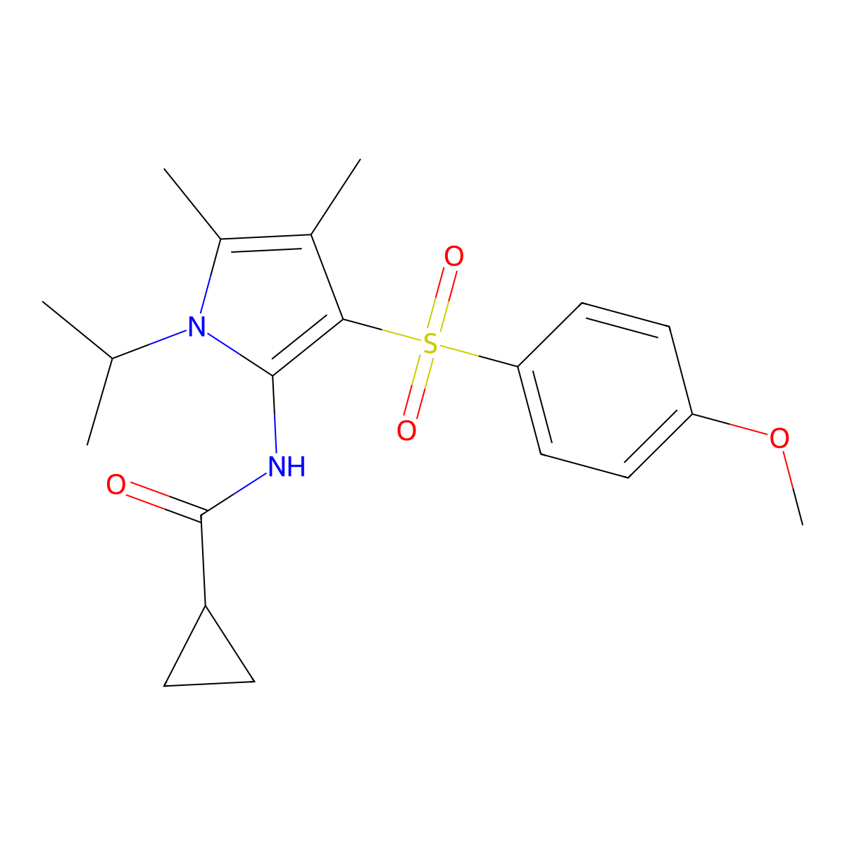 N-{3-[(4-methoxyphenyl)sulfonyl]-4,5-dimethyl-1-(propan-2-yl)-1H-pyrrol-2-yl}cyclopropanecarboxamide molecular structure, CAS 1010881-85-2