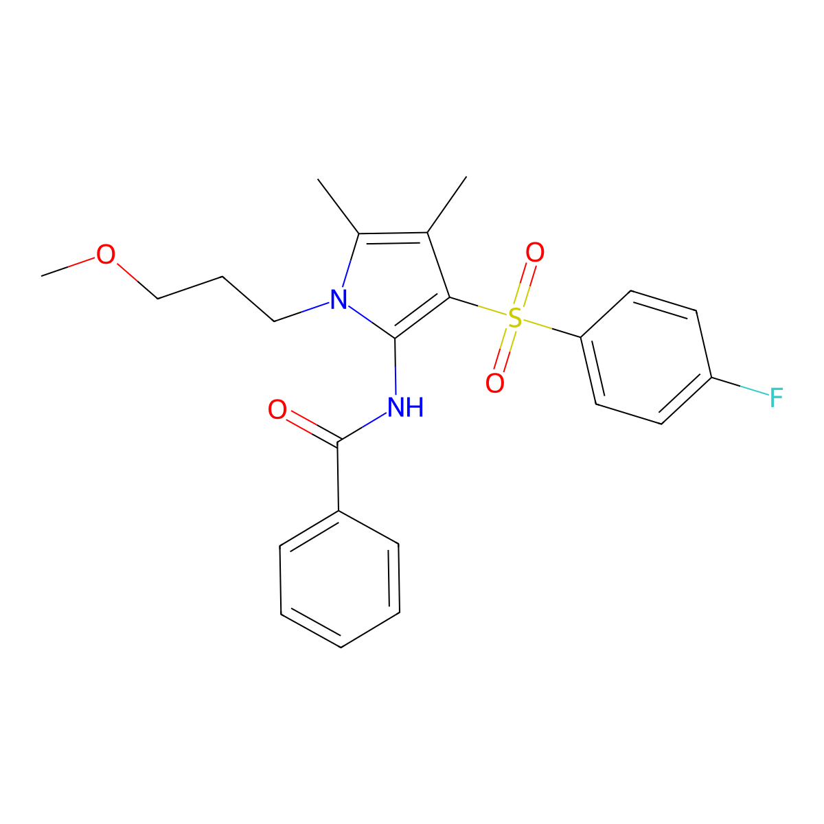 N-[3-[(4-fluorophenyl)sulfonyl]-1-(3-methoxypropyl)-4,5-dimethyl-1H-pyrrol-2-yl]benzamide molecular structure, CAS 1010882-04-8