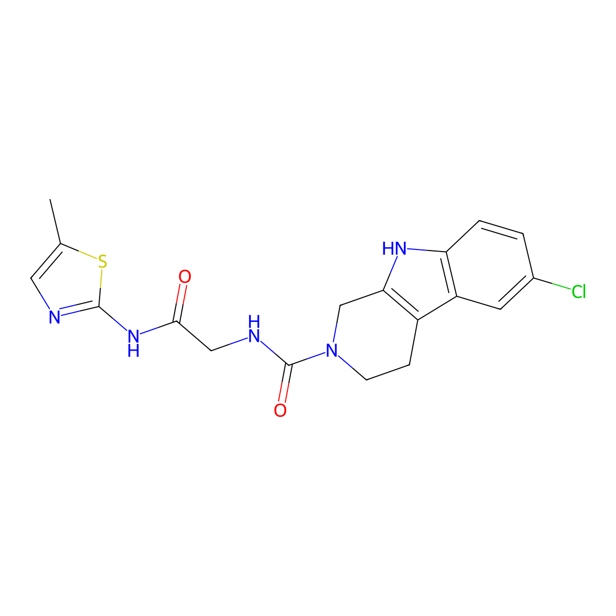 6-chloro-N-{2-[(5-methyl-1,3-thiazol-2-yl)amino]-2-oxoethyl}-1,3,4,9-tetrahydro-2H-beta-carboline-2-carboxamide molecular structure, CAS 1010882-24-2