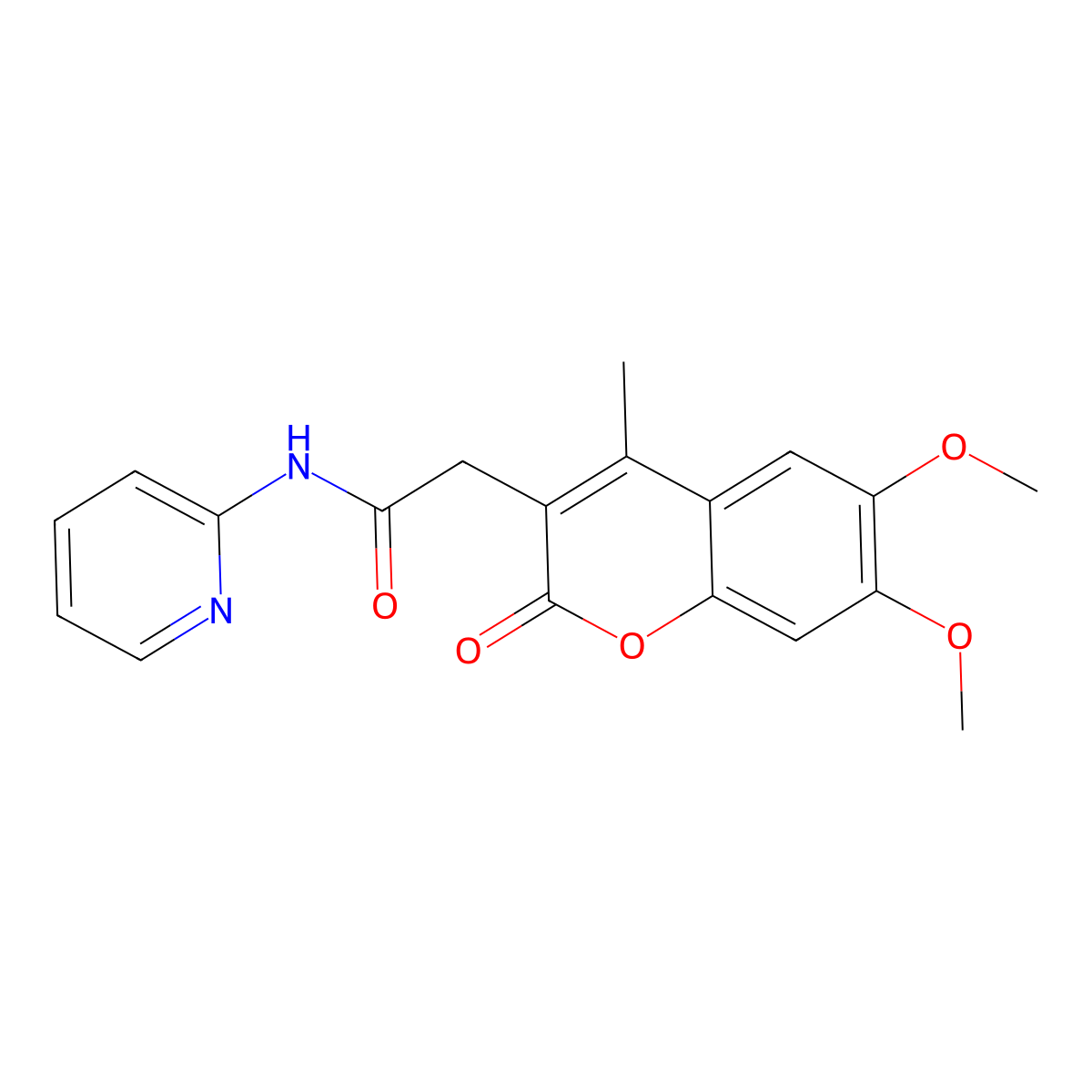 2-(6,7-dimethoxy-4-methyl-2-oxo-2H-chromen-3-yl)-N-(pyridin-2-yl)acetamide molecular structure, CAS 1010882-26-4