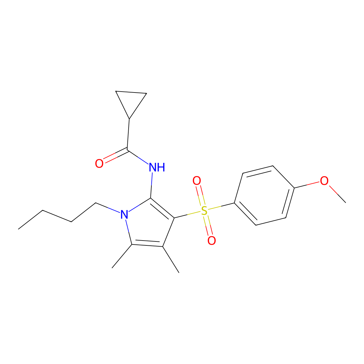 N-{1-butyl-3-[(4-methoxyphenyl)sulfonyl]-4,5-dimethyl-1H-pyrrol-2-yl}cyclopropanecarboxamide molecular structure, CAS 1010882-33-3