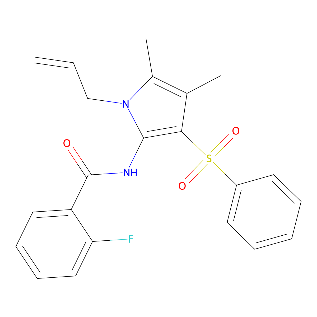 N-[4,5-dimethyl-3-(phenylsulfonyl)-1-(prop-2-en-1-yl)-1H-pyrrol-2-yl]-2-fluorobenzamide molecular structure, CAS 1010882-38-8
