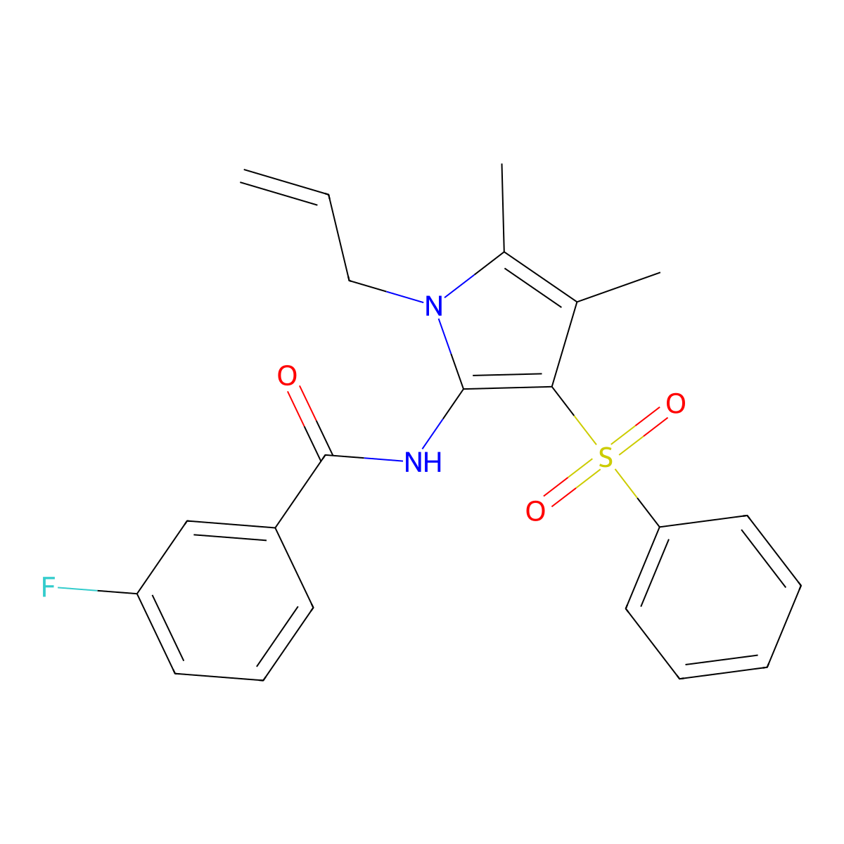 N-[4,5-dimethyl-3-(phenylsulfonyl)-1-(prop-2-en-1-yl)-1H-pyrrol-2-yl]-3-fluorobenzamide molecular structure, CAS 1010882-46-8