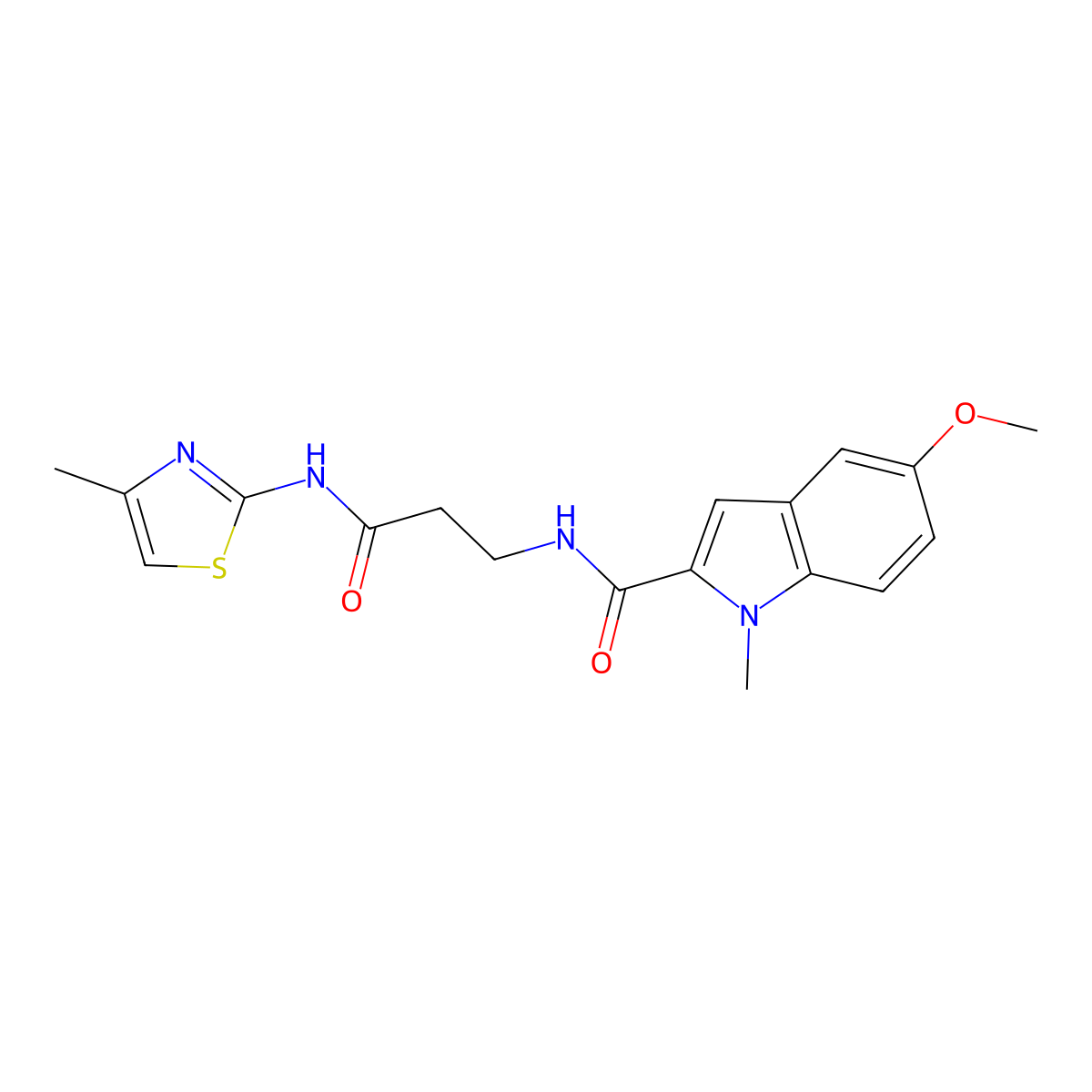 5-methoxy-1-methyl-N-(3-{[(2Z)-4-methyl-1,3-thiazol-2(3H)-ylidene]amino}-3-oxopropyl)-1H-indole-2-carboxamide molecular structure, CAS 1010882-51-5