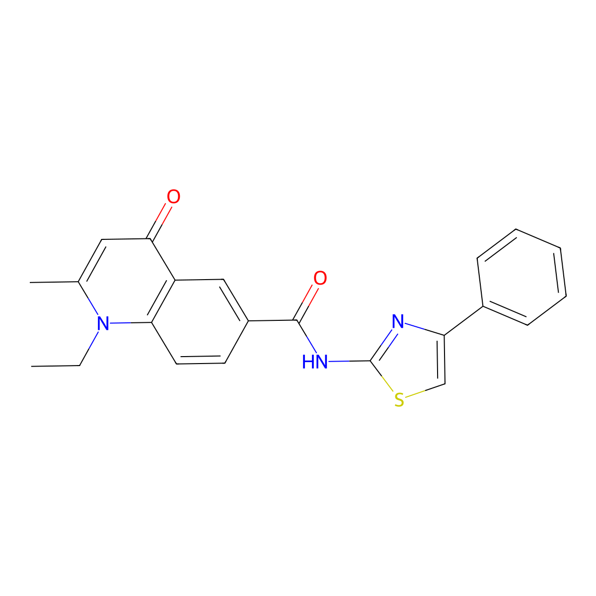 1-ethyl-2-methyl-4-oxo-N-[(2E)-4-phenyl-1,3-thiazol-2(3H)-ylidene]-1,4-dihydroquinoline-6-carboxamide molecular structure, CAS 1010882-83-3