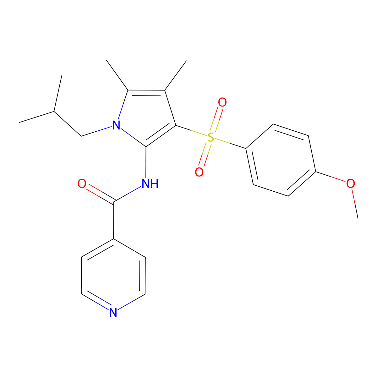 N-{3-[(4-methoxyphenyl)sulfonyl]-4,5-dimethyl-1-(2-methylpropyl)-1H-pyrrol-2-yl}pyridine-4-carboxamide molecular structure, CAS 1010882-91-3