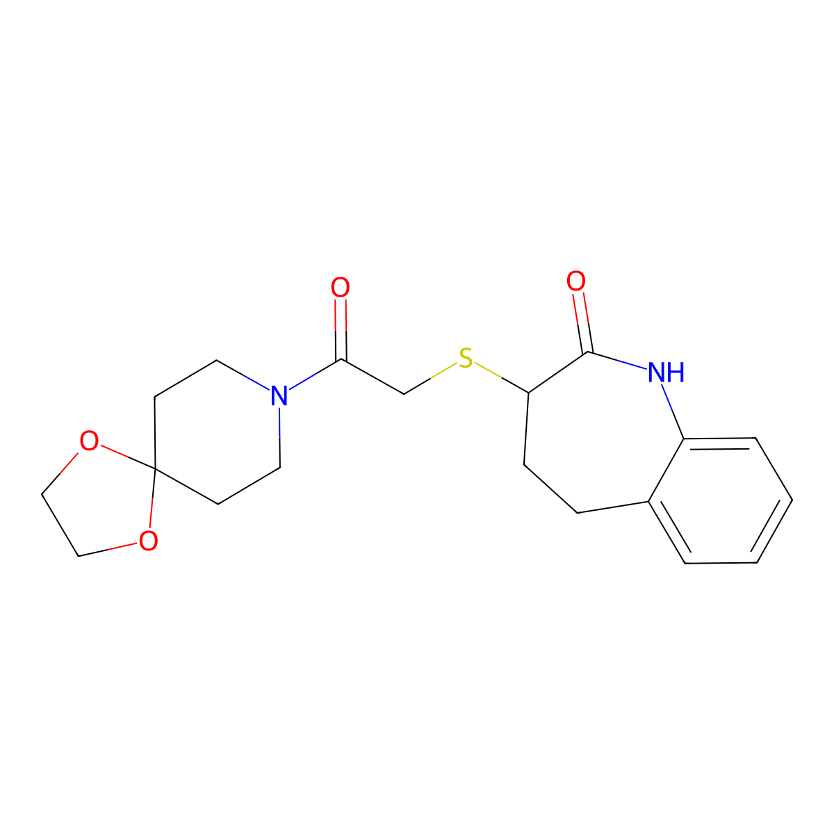 1-(1,4-dioxa-8-azaspiro[4.5]dec-8-yl)-2-[(2-hydroxy-4,5-dihydro-3H-1-benzazepin-3-yl)sulfanyl]ethanone molecular structure, CAS 1010882-93-5