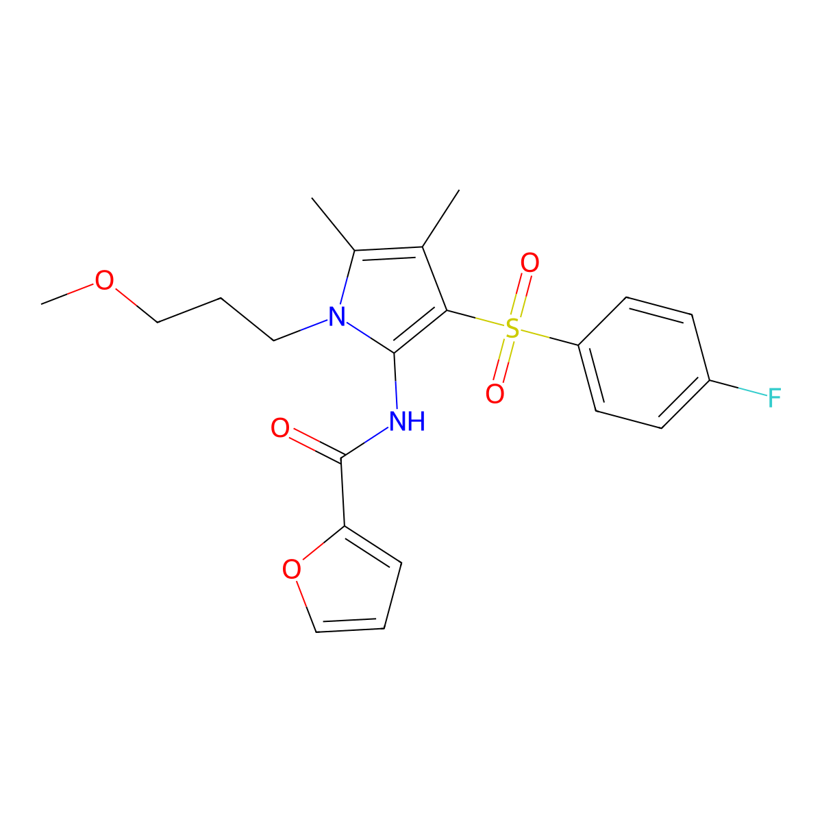 N-{3-[(4-fluorophenyl)sulfonyl]-1-(3-methoxypropyl)-4,5-dimethyl-1H-pyrrol-2-yl}furan-2-carboxamide molecular structure, CAS 1010882-97-9