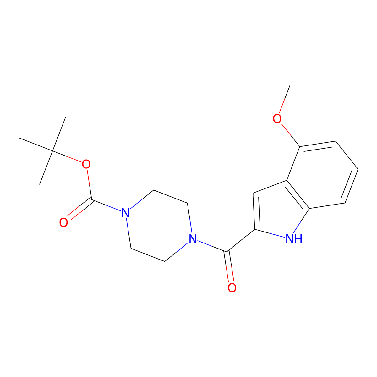 tert-butyl 4-[(4-methoxy-1H-indol-2-yl)carbonyl]piperazine-1-carboxylate molecular structure, CAS 1010882-98-0