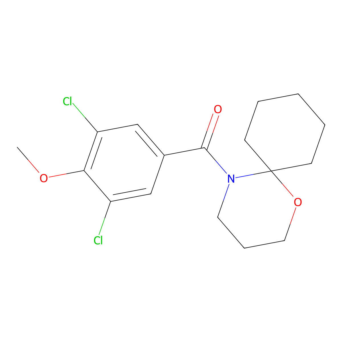 (3,5-Dichloro-4-methoxyphenyl)(1-oxa-5-azaspiro[5.5]undec-5-yl)methanone molecular structure, CAS 1010883-07-4