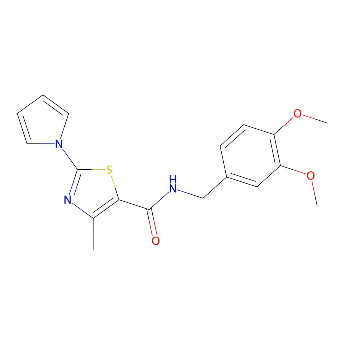 N-(3,4-dimethoxybenzyl)-4-methyl-2-(1H-pyrrol-1-yl)-1,3-thiazole-5-carboxamide molecular structure, CAS 1010883-12-1