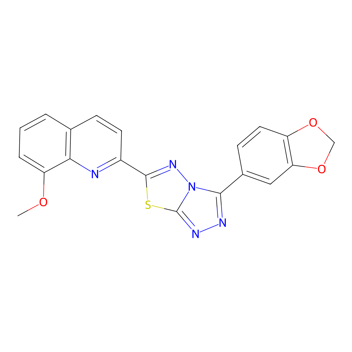2-[3-(1,3-Benzodioxol-5-yl)[1,2,4]triazolo[3,4-b][1,3,4]thiadiazol-6-yl]-8-methoxyquinoline molecular structure, CAS 1010883-14-3