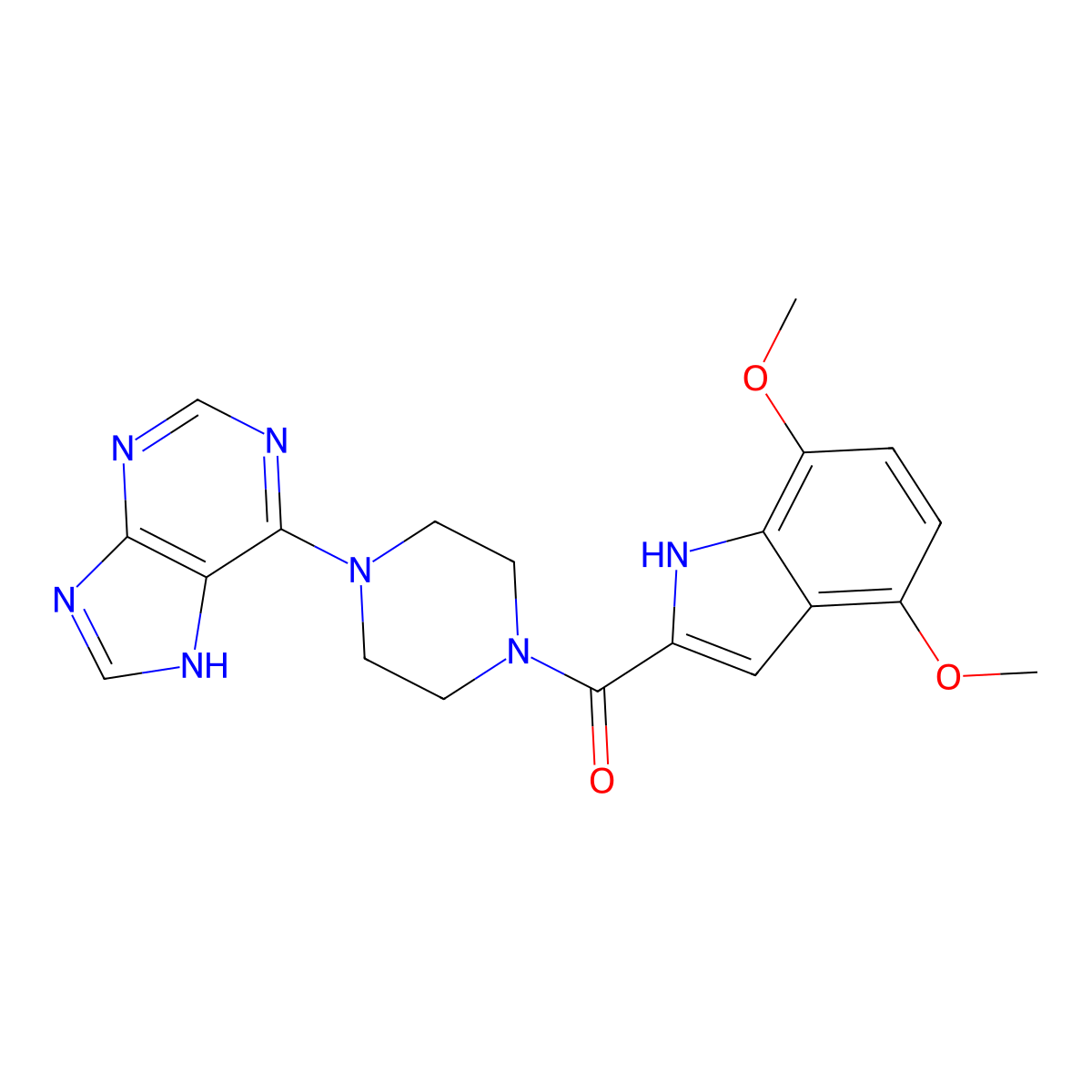 (4,7-dimethoxy-1H-indol-2-yl)[4-(7H-purin-6-yl)piperazin-1-yl]methanone molecular structure, CAS 1010883-27-8
