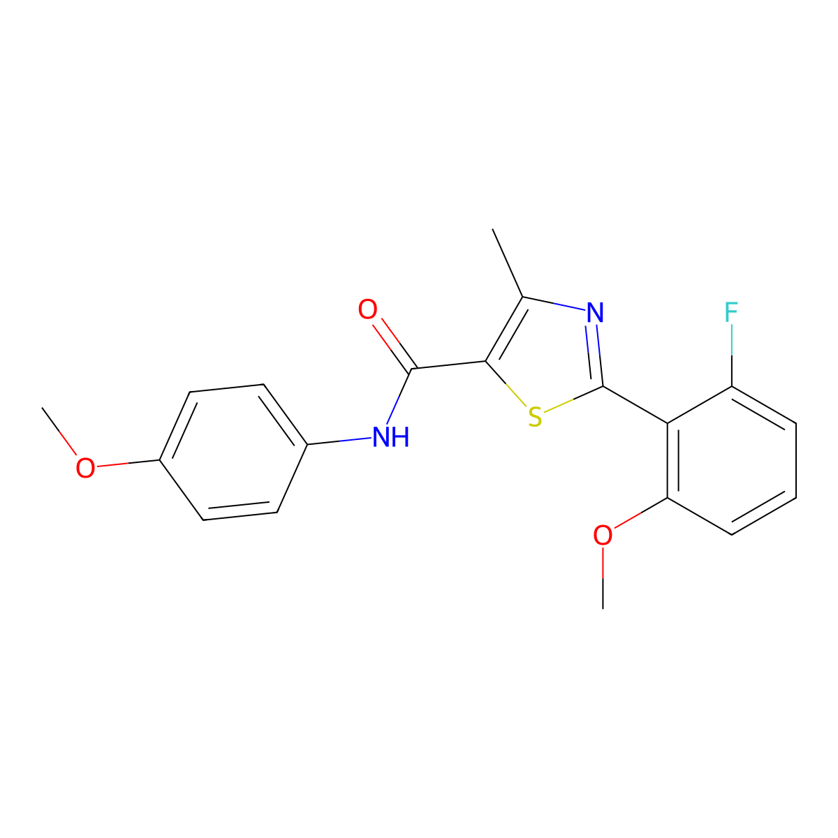 2-(2-fluoro-6-methoxyphenyl)-N-(4-methoxyphenyl)-4-methyl-1,3-thiazole-5-carboxamide molecular structure, CAS 1010883-32-5