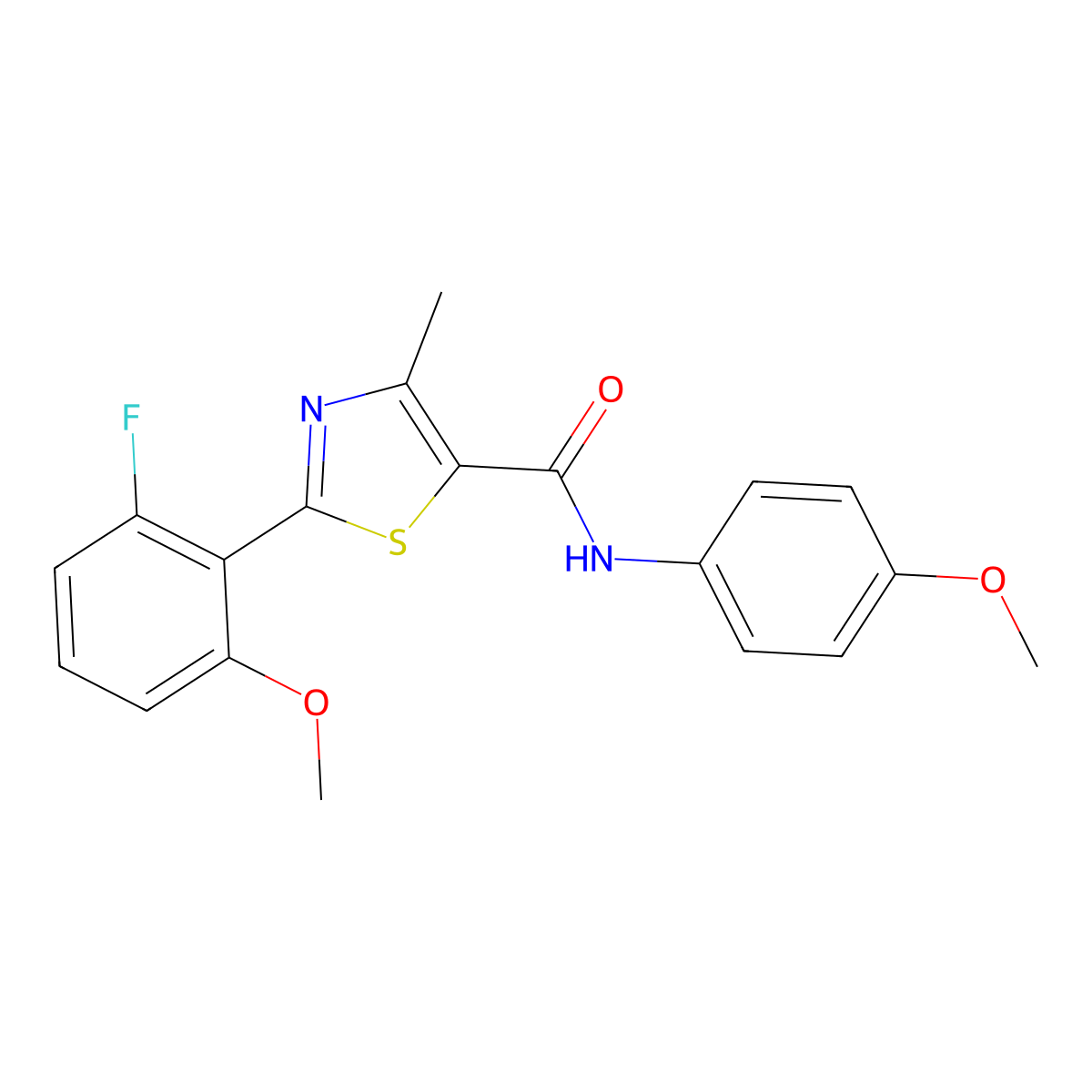 2-(2-fluoro-6-methoxyphenyl)-N-(4-methoxyphenyl)-4-methyl-1,3-thiazole-5-carboxamide molecular structure, CAS 1010883-32-5